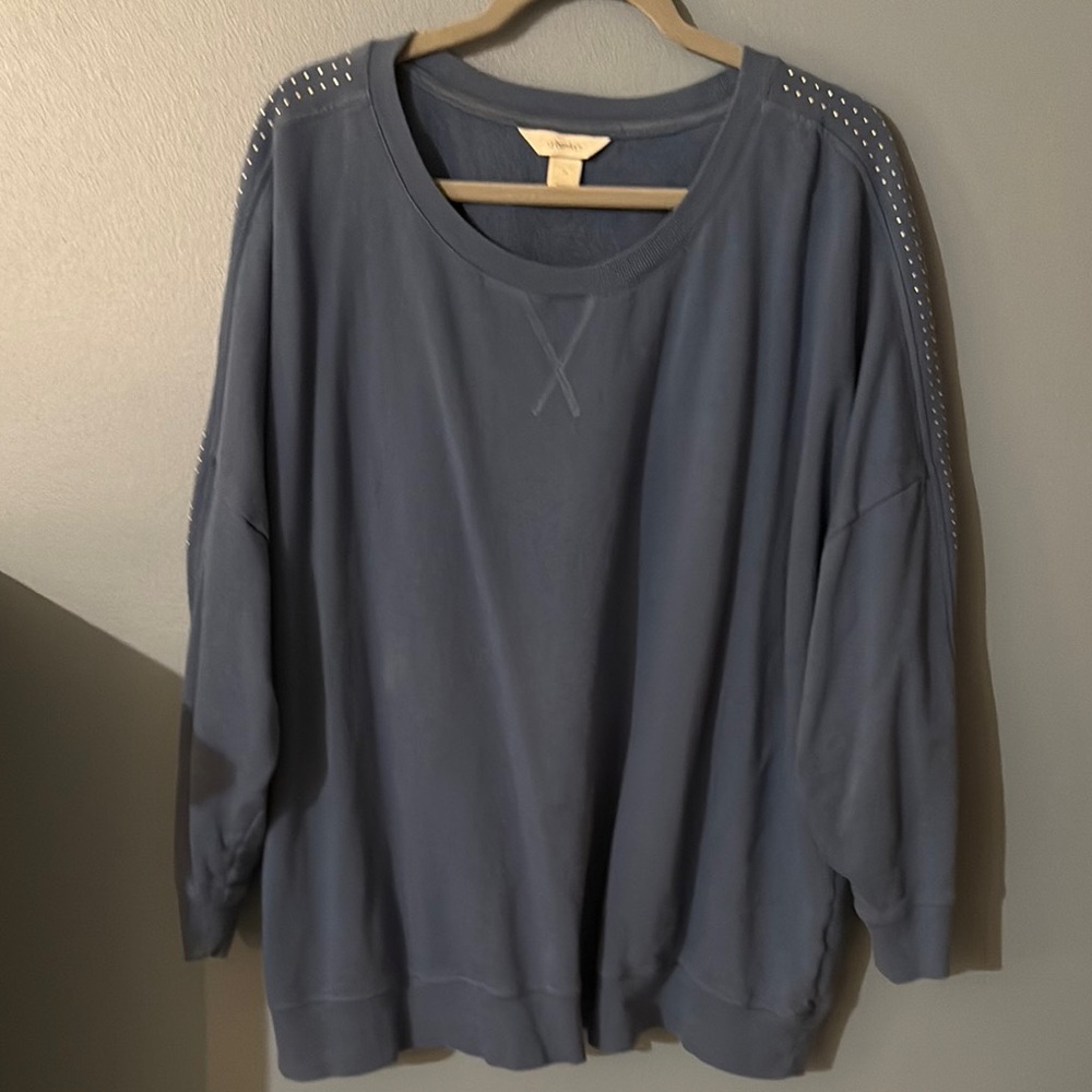 CJ Banks Navy Textured Top w/Rhinestones! 3X